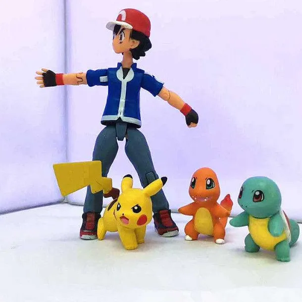 Ash Ketchum Mit Pikachu, Glumanda Und Schiggy Action Spiel Figur