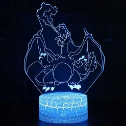 3D Illusion Glurak Charizard Nachttischlampe Mit Fernbedienung Und Farbwechsel Nachtlicht