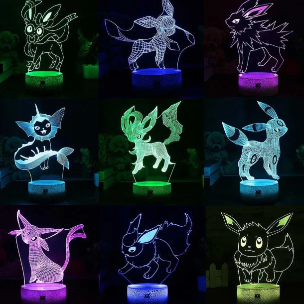 Eevee / Evoli 3D Led Lampe (9 Motive) Nachtlicht, Tischlampe