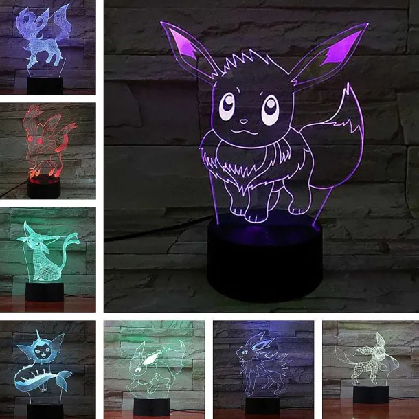 Eevee / Evoli 3D Led Lampe (9 Motive) Nachtlicht, Tischlampe