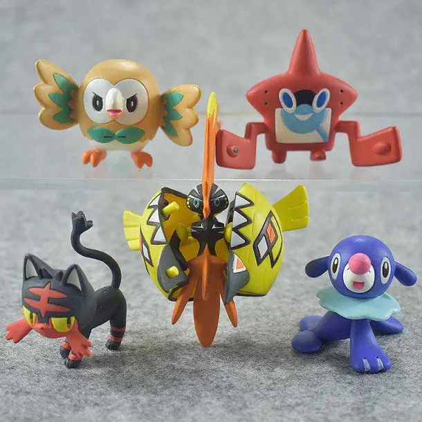 5Er Set Pokemon Spielzeug Pikachu Figuren Rowlet Popplio Litten Tapu Koko