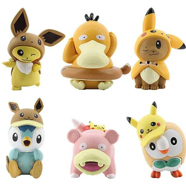 Evoli Eevee, Pikachu, Enton Etc. Cosplay Figuren - 6 Stk. Om Set