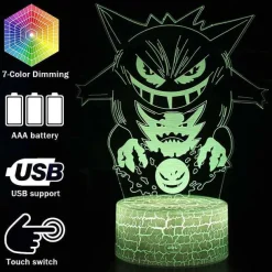 Gengar Nachttischlampe Mit Magischen Farbwechsel Und 3D Pokemon Lampe
