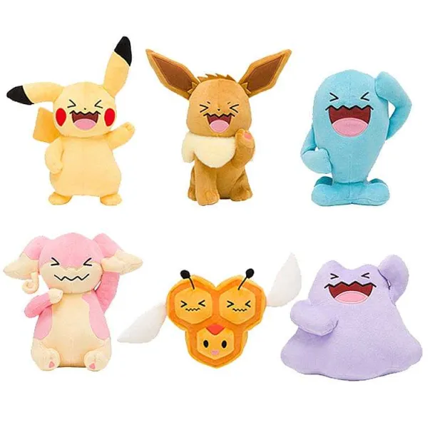 Lachende Pokemon Stoftiere (Pikachu, Eevee, Wobbuffet, Ditto, Audino, Combee)