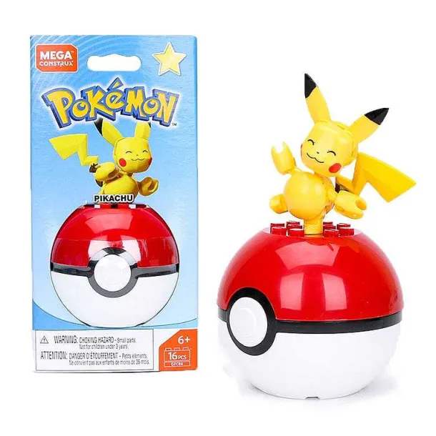 Mega Construx Pokemon Pokeball (Pikachu, Mauzi, Glumanda, Bisasam, Schiggy Pummeluff) Mit Pokemon Ball