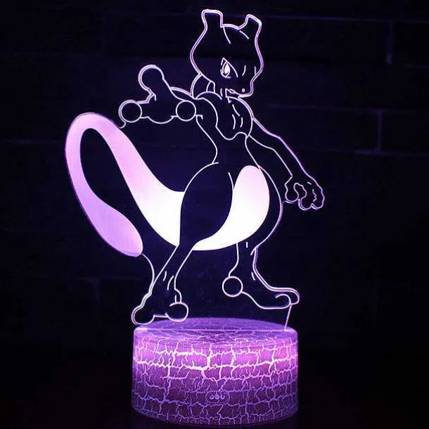 Mew Oder Mewtwo / Mewtu Nachttischlampe 3D Effekt, 16 Farben, Fernbedienung