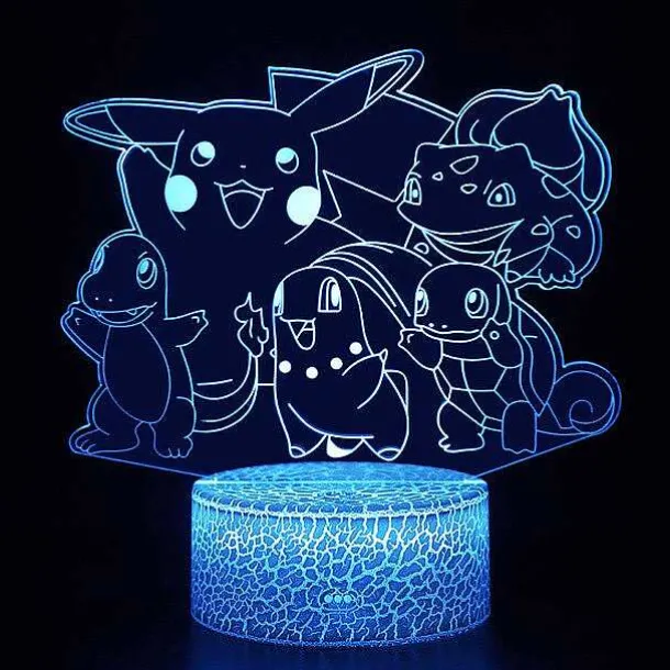 Nachtlicht Mit Pokemon Starter Motiv, Farbwechsel Und 3D Effekt