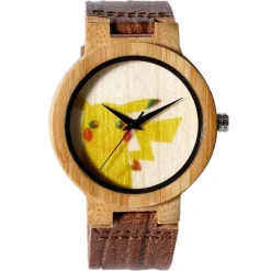 Pikachu Pokemon Bambus Holz Armbanduhr