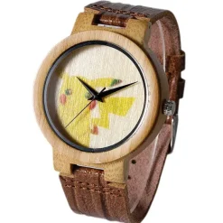 Pikachu Pokemon Bambus Holz Armbanduhr