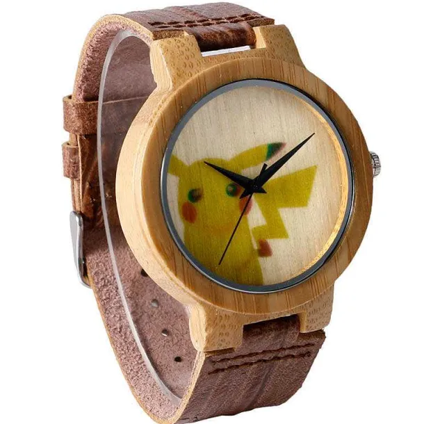 Pikachu Pokemon Bambus Holz Armbanduhr