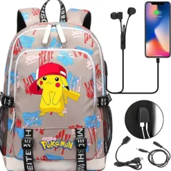 Pikachu Pokemon Rucksack Mit Usb - Ideal Fur Laptops Und Fur Die Schule