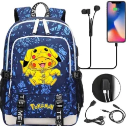 Pikachu Pokemon Rucksack Mit Usb - Ideal Fur Laptops Und Fur Die Schule