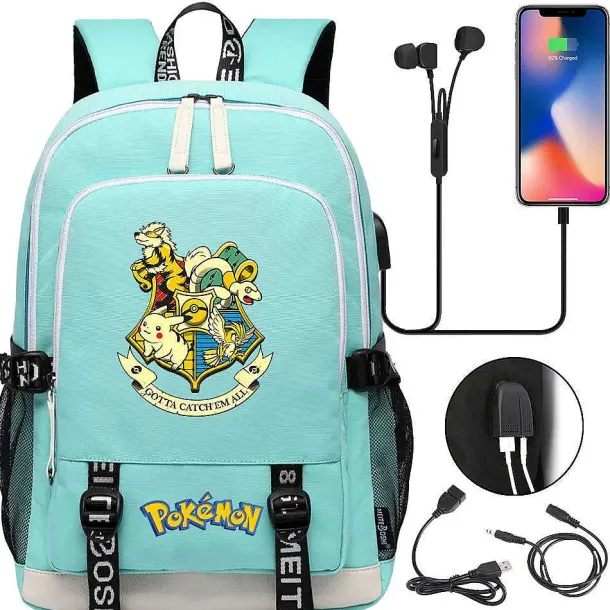 Pikachu Pokemon Rucksack Mit Usb - Ideal Fur Laptops Und Fur Die Schule