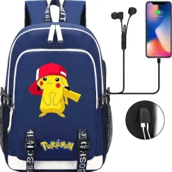 Pikachu Pokemon Rucksack Mit Usb - Ideal Fur Laptops Und Fur Die Schule