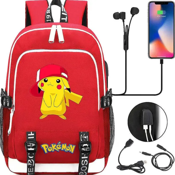 Pikachu Pokemon Rucksack Mit Usb - Ideal Fur Laptops Und Fur Die Schule