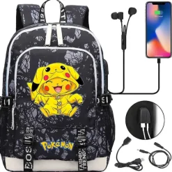 Pikachu Pokemon Rucksack Mit Usb - Ideal Fur Laptops Und Fur Die Schule
