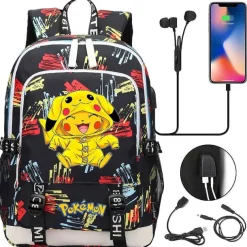 Pikachu Pokemon Rucksack Mit Usb - Ideal Fur Laptops Und Fur Die Schule