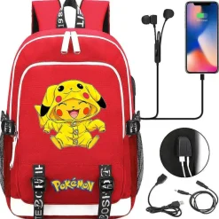 Pikachu Pokemon Rucksack Mit Usb - Ideal Fur Laptops Und Fur Die Schule