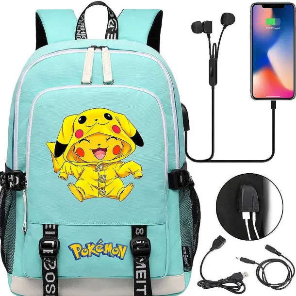 Pikachu Pokemon Rucksack Mit Usb - Ideal Fur Laptops Und Fur Die Schule