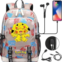 Pikachu Pokemon Rucksack Mit Usb - Ideal Fur Laptops Und Fur Die Schule