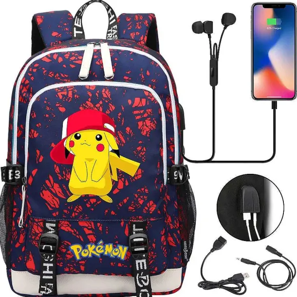 Pikachu Pokemon Rucksack Mit Usb - Ideal Fur Laptops Und Fur Die Schule