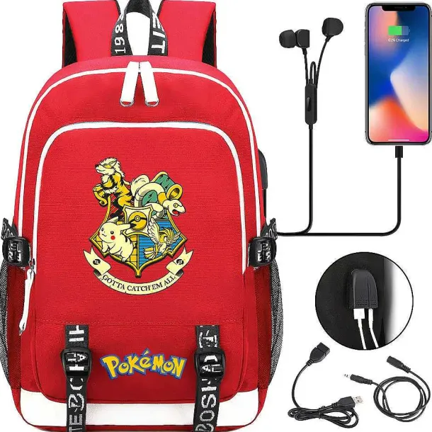 Pikachu Pokemon Rucksack Mit Usb - Ideal Fur Laptops Und Fur Die Schule