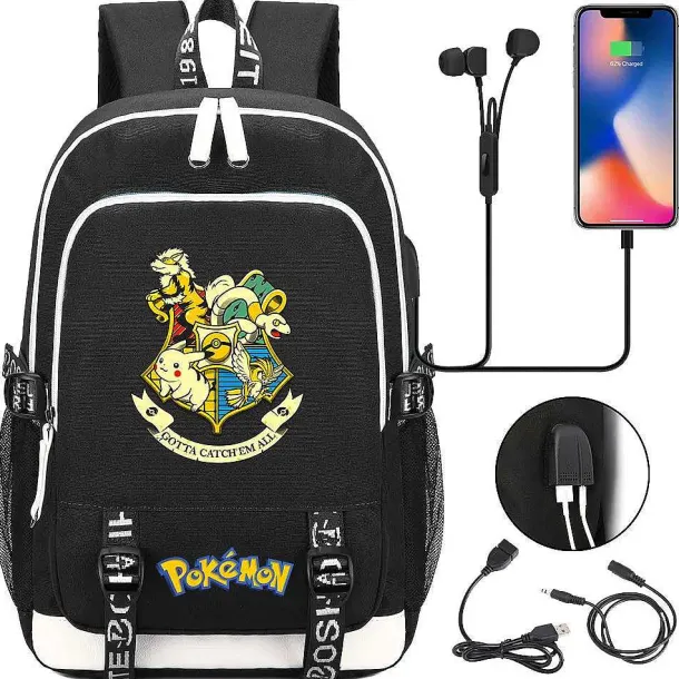 Pikachu Pokemon Rucksack Mit Usb - Ideal Fur Laptops Und Fur Die Schule