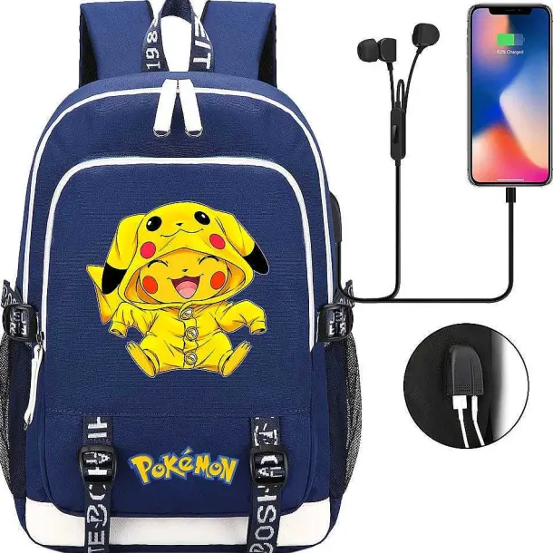 Pikachu Pokemon Rucksack Mit Usb - Ideal Fur Laptops Und Fur Die Schule