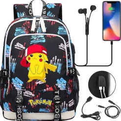 Pikachu Pokemon Rucksack Mit Usb - Ideal Fur Laptops Und Fur Die Schule