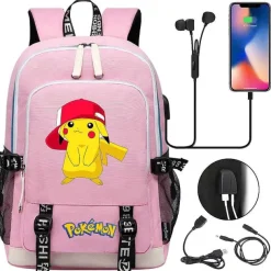 Pikachu Pokemon Rucksack Mit Usb - Ideal Fur Laptops Und Fur Die Schule