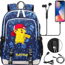 Pikachu Pokemon Rucksack Mit Usb - Ideal Fur Laptops Und Fur Die Schule