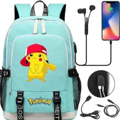 Pikachu Pokemon Rucksack Mit Usb - Ideal Fur Laptops Und Fur Die Schule