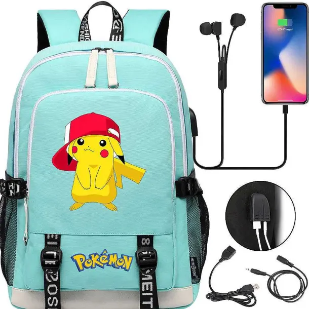 Pikachu Pokemon Rucksack Mit Usb - Ideal Fur Laptops Und Fur Die Schule