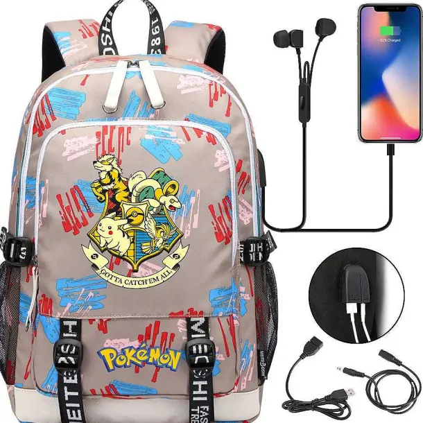 Pikachu Pokemon Rucksack Mit Usb - Ideal Fur Laptops Und Fur Die Schule