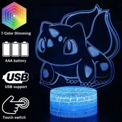 Pocket Monster Bisaknosp 3D Nachttischlampe Mit 16 Wechselnden Farben
