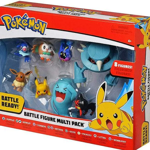 Pokemon Battle Set Mit Pikachu, Robball, Bauz, Cosmog, Metang, Evoli, Flamiau Und Woingenau Figuren