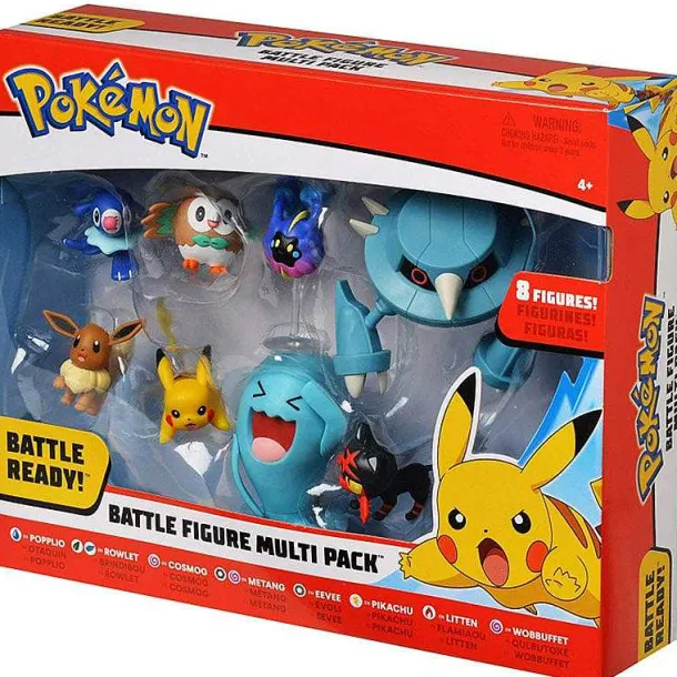Pokemon Battle Set Mit Pikachu, Robball, Bauz, Cosmog, Metang, Evoli, Flamiau Und Woingenau Figuren