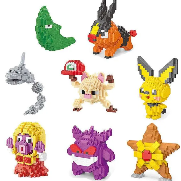 Pokemon Klemm-Baustein Figuren: Sterndu, Gengar, Pikachu, Floink, Kussilla, Rossana, Menki,