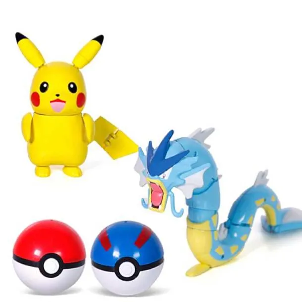 Pokemon Pokeball Set Mit Figur (Pikachu, Glurak, Bisaflor, Turtok, Garados)